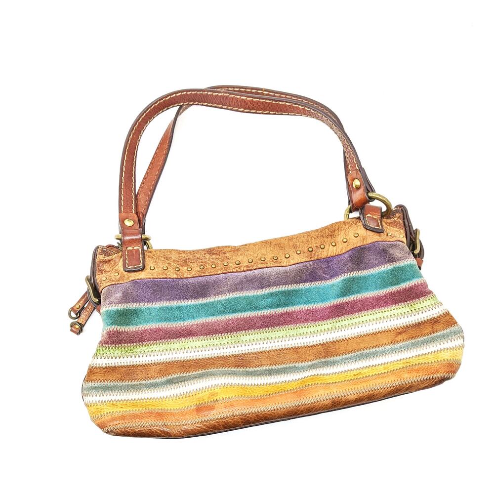 Fossil Vintage Womens Shoulder Bag Purse Leather Rainbow Multicolor Studded Y2K